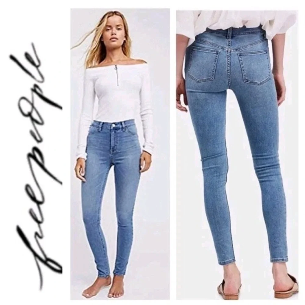 Free People High Rise Stretch Skinny Jean Womens 26‎ Light Wash Denim Boho